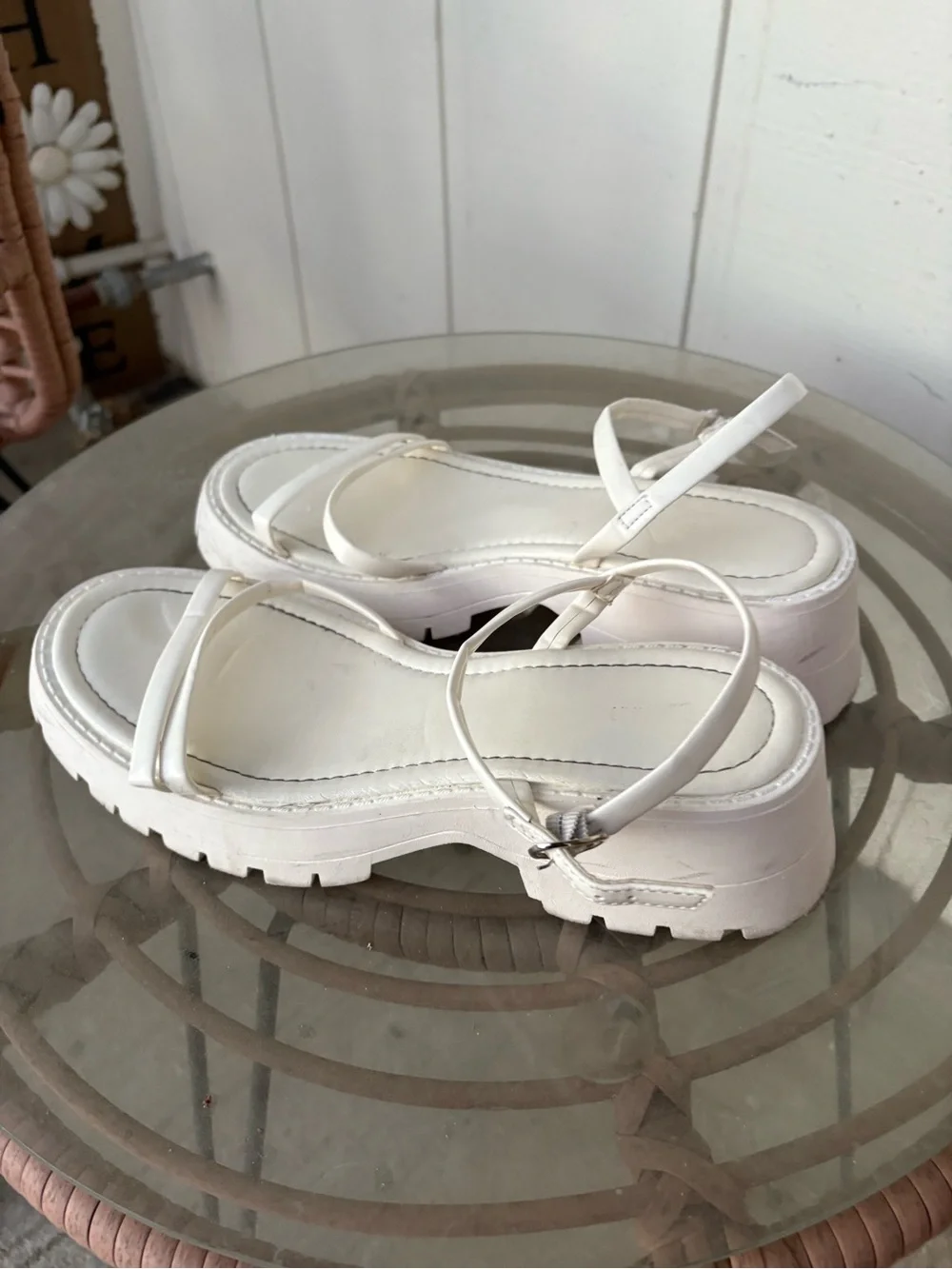 White Strappy Platform Sandals - Women